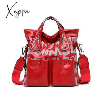 Xajzpa - Fashion Rivet Letter Leather Women Handbags High Quality Luxury Shoulder Bags Designer